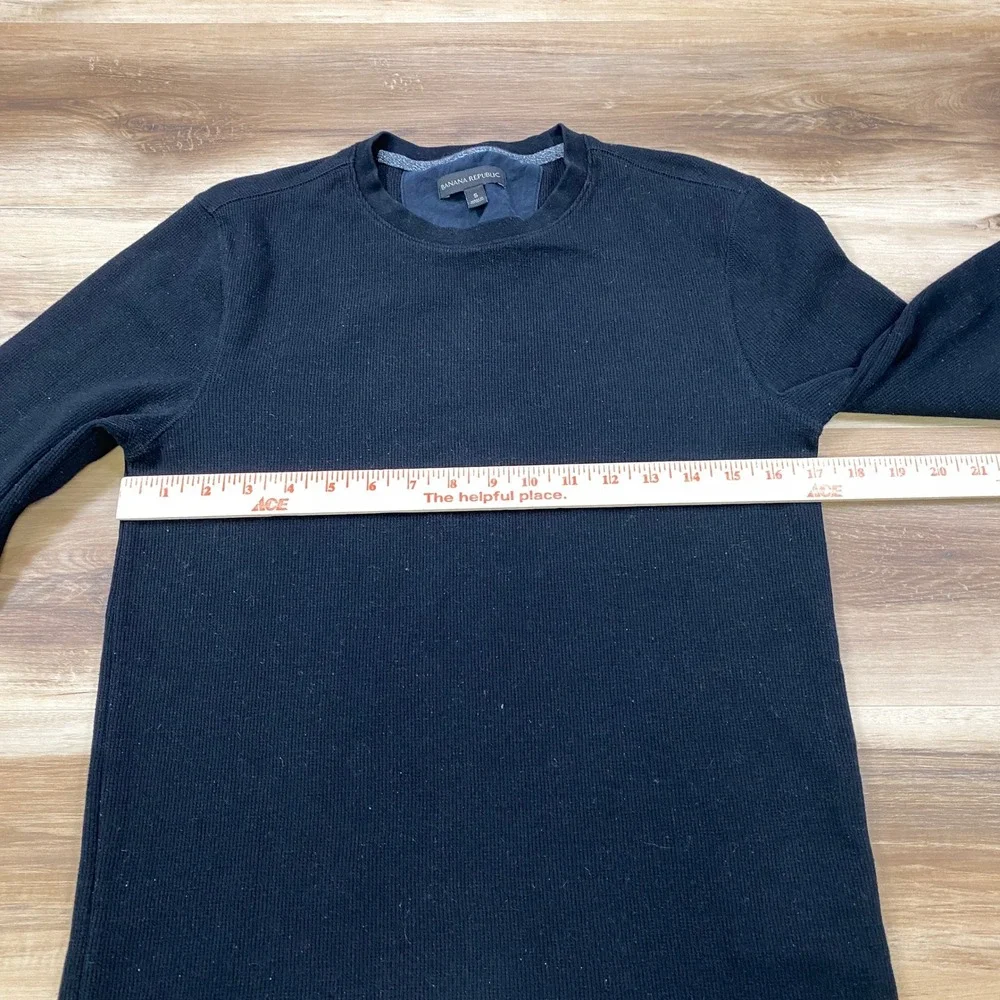 Banana Republic Thermal Shirt Mens Small Minimalist Waffle Knit Cotton black